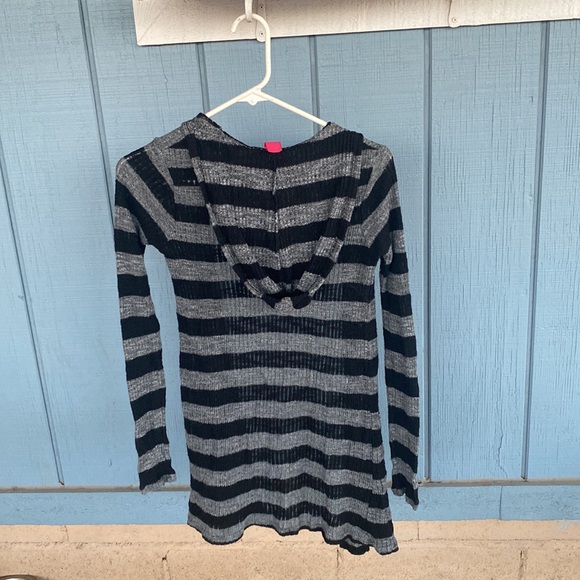 Divinas Black and Gray Striped Cardigan Hoodie - Picture 5 of 6